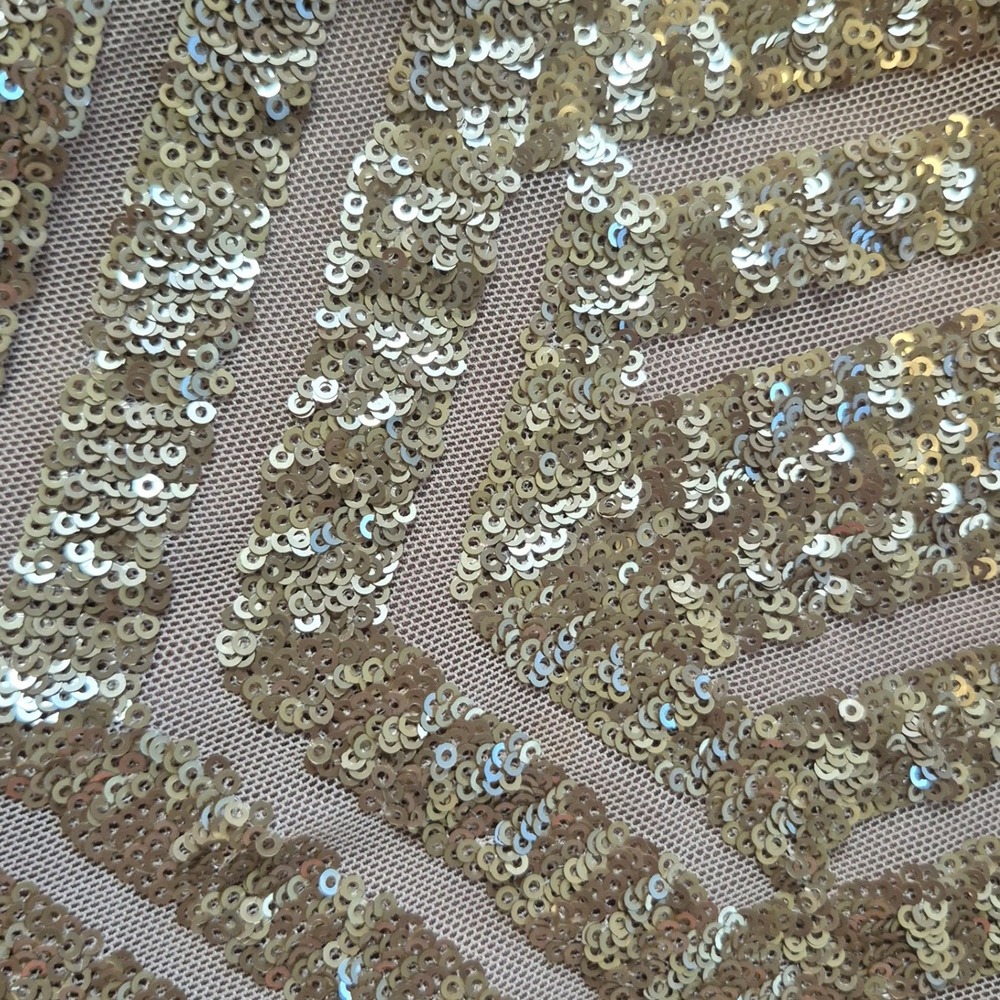 Dress the Population Gold Sequin Bodycon Mini Dress Cap Sleeve V-Back Medium - Picture 5 of 5